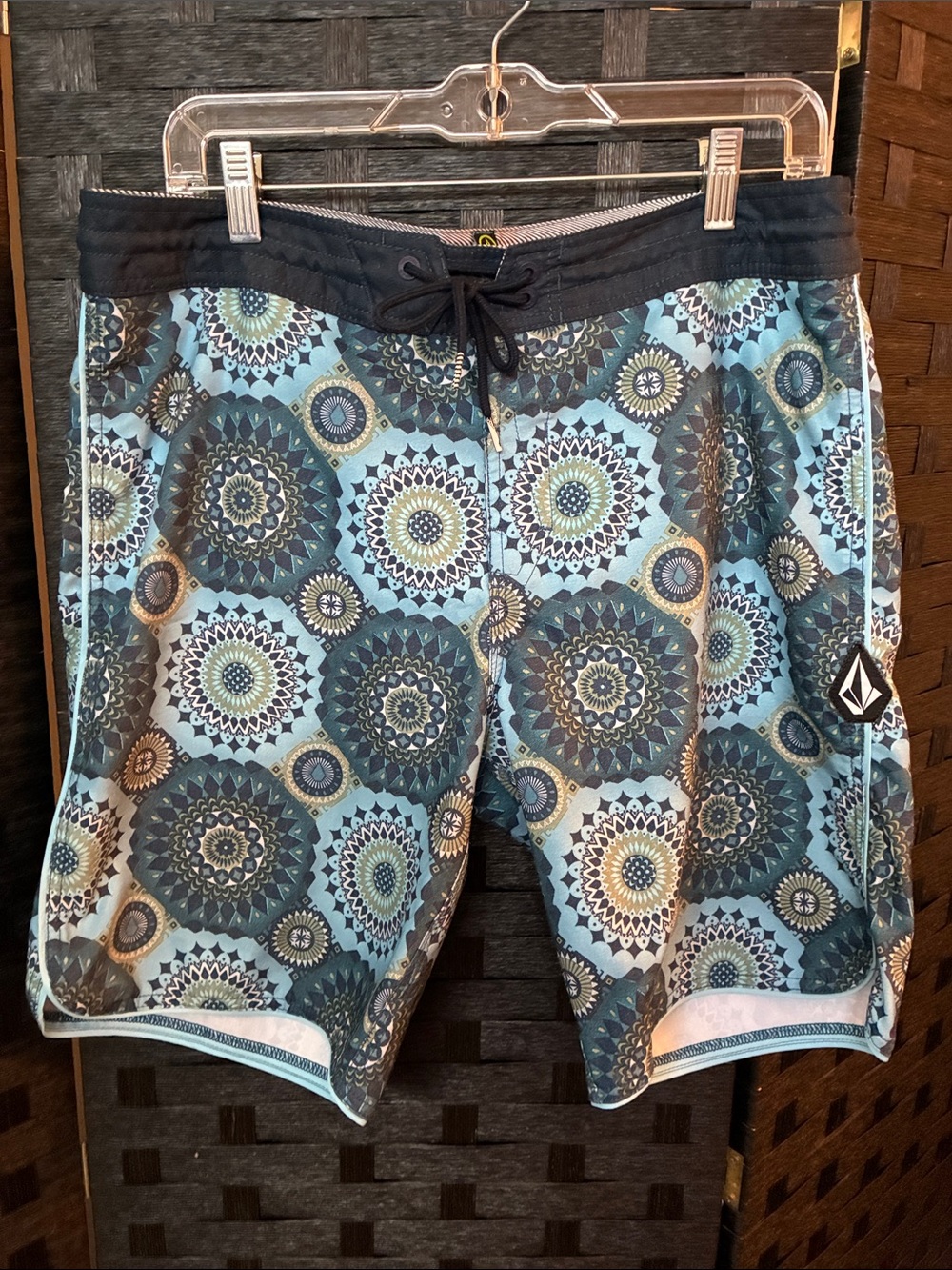 Volcom Men’s Blue and Black Mandala Print Swim Board Shorts